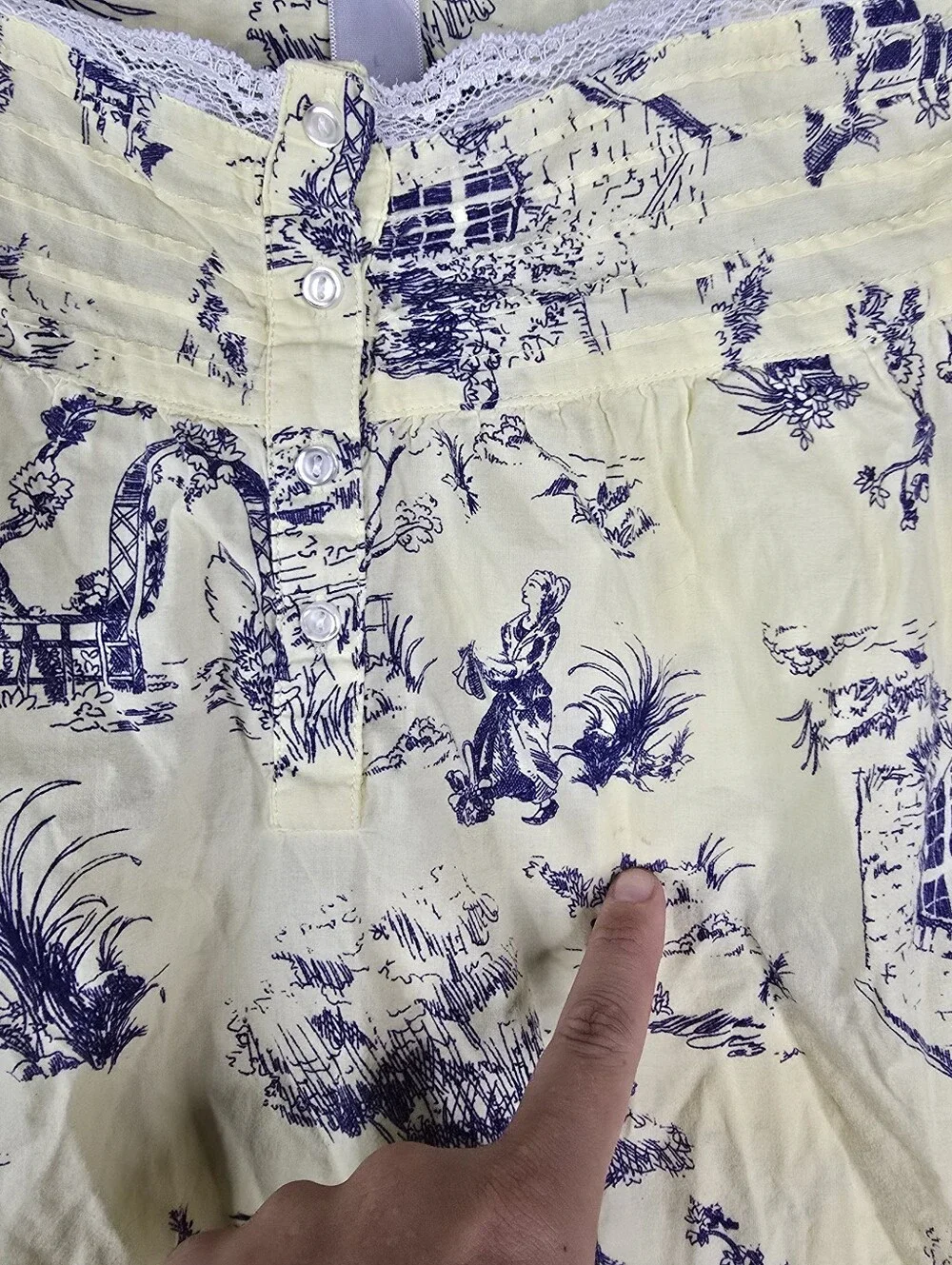 Adonna LARGE Country Landscape Toile Yellow Pintuck Cottagecore Nightgown Set